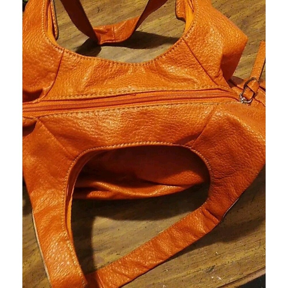 Stylish Orange Leather Shoulder Bag - Women - Picture 3 of 6